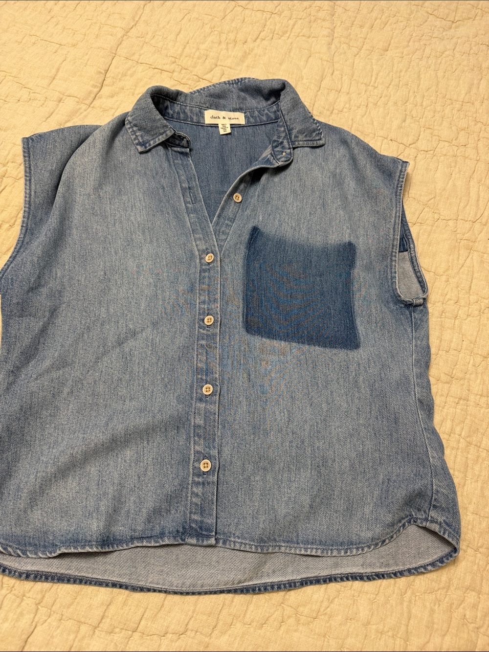 cloth & stone Sleeveless Denim Button-Down Shirt - Light Blue